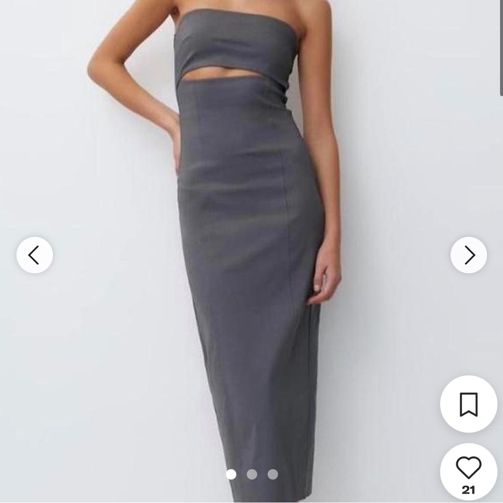 Pull&Bear Gray midi dress with cut out size small